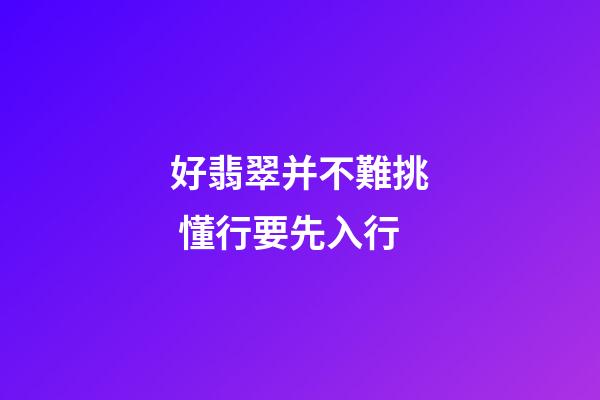 好翡翠并不難挑 懂行要先入行